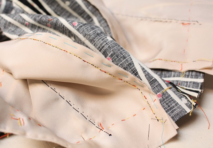 High Waisted Polka Dot Stripe Skirt Thread Marking Basting