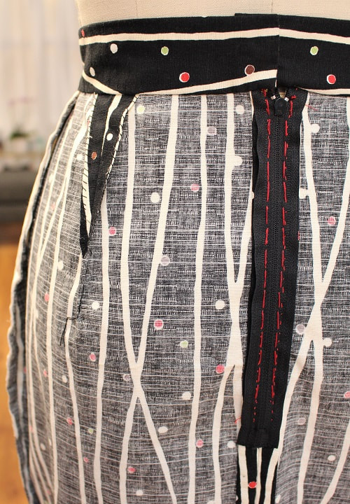 High Waisted Polka Dot Stripe Skirt Center Back Zipper