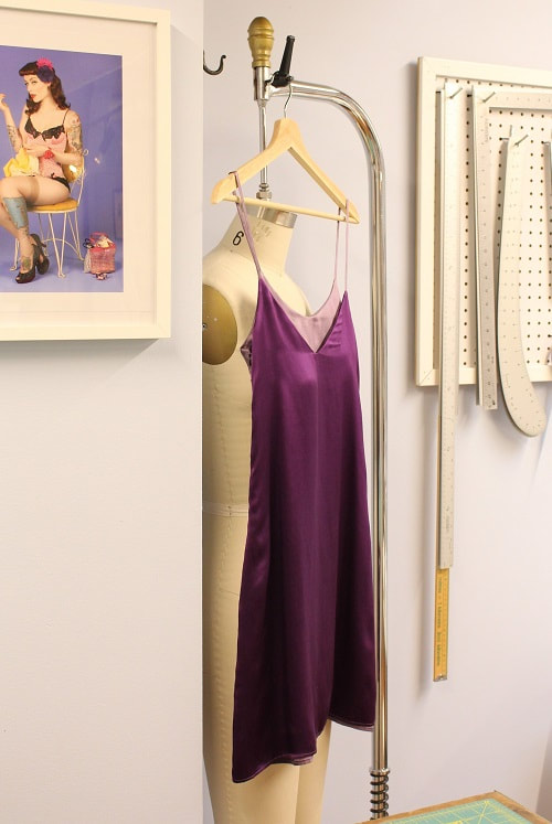 Purple Color Block Silk Slip Dress