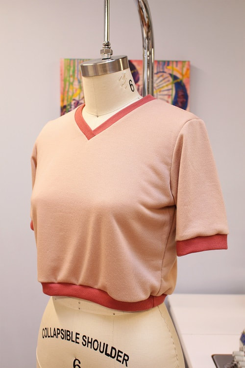 Pink V Neckline Knit Crop Top